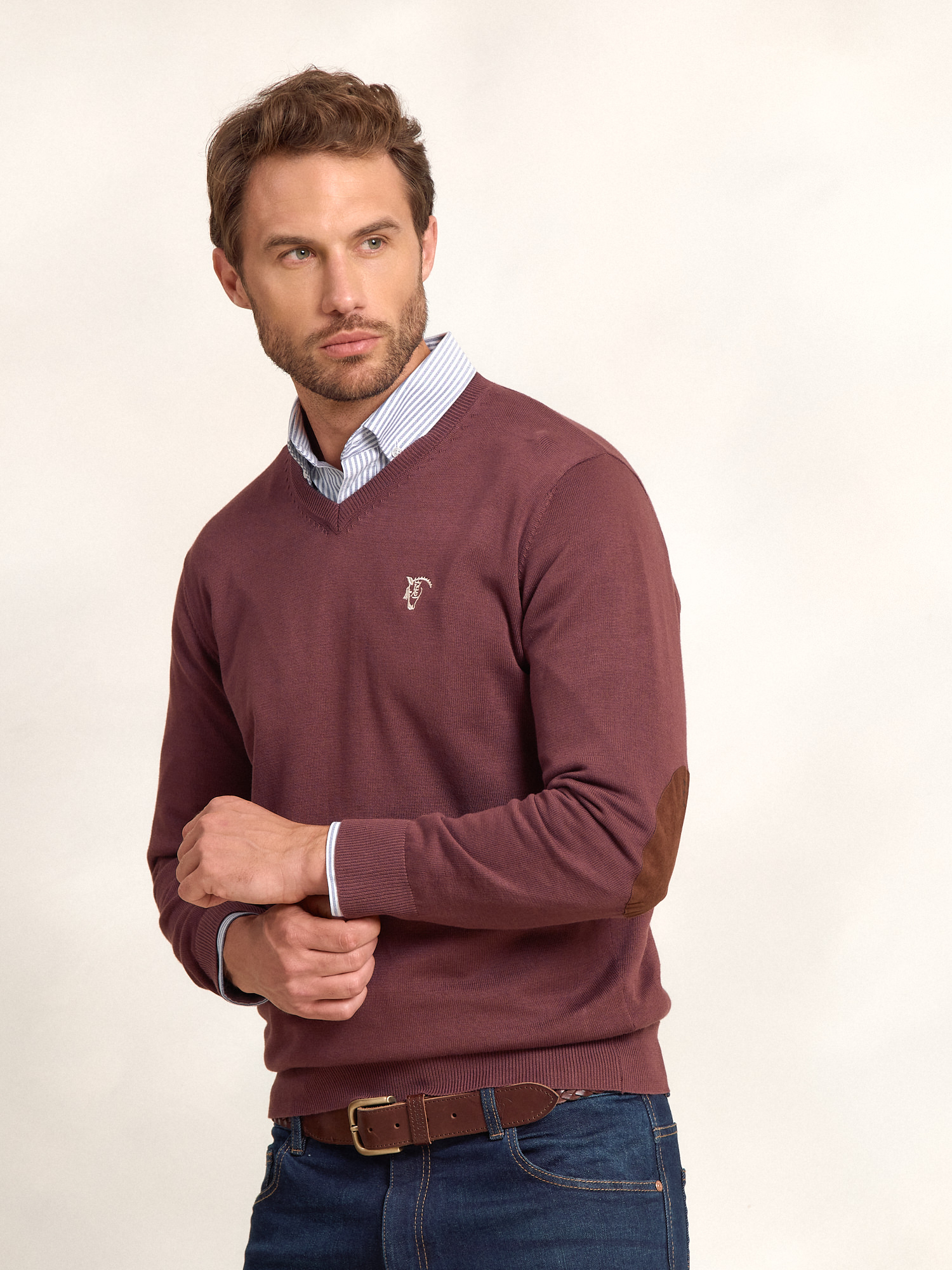 V-Neck Sweater with Elbow Patch | Malva