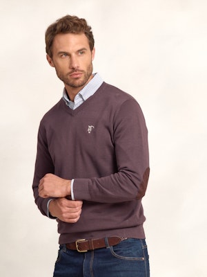 V-Neck Sweater with Elbow Patch | Malva