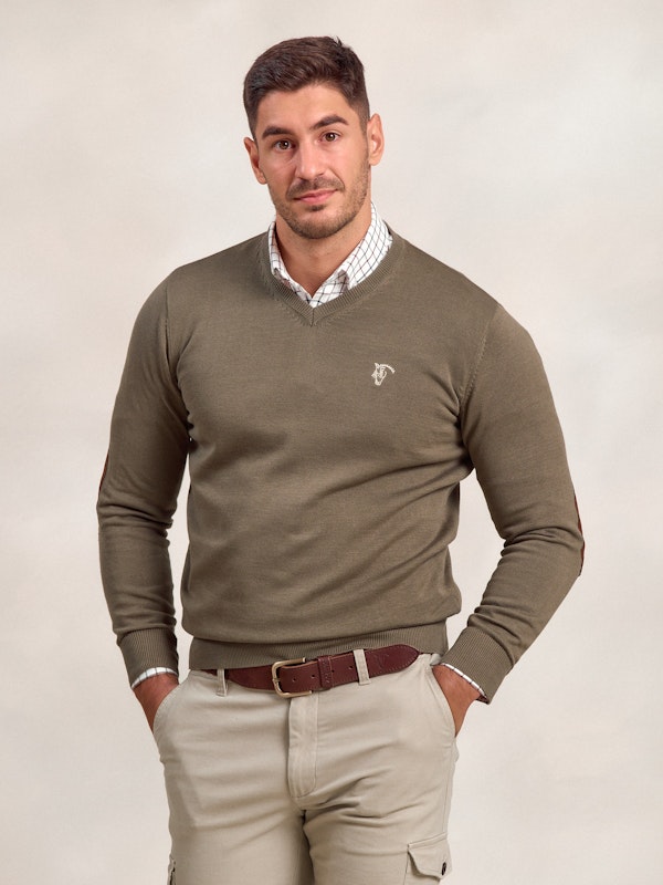 Pull col V avec coudières | Oliva