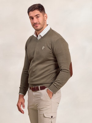 V-neck sweater with elbow patch | Oliva