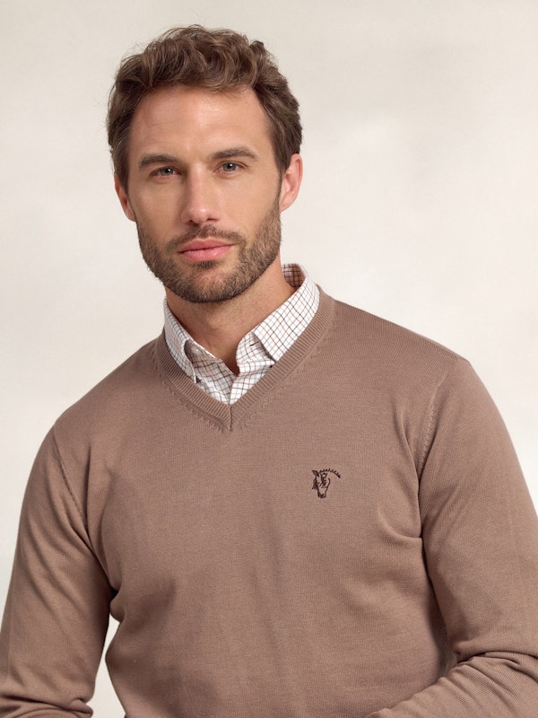 Pull à col en V | Taupe