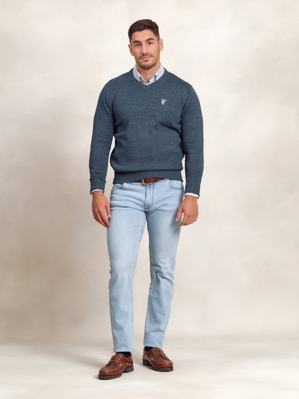 Pull Col V Équestre | Azul Lago