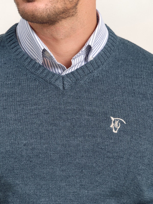 Pull Col V Équestre | Azul Lago