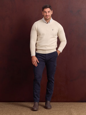 V-Neck Equestrian Sweater | Nude