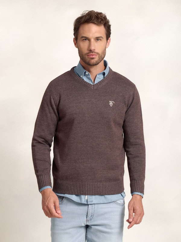 Pull Col V Équestre | Moka