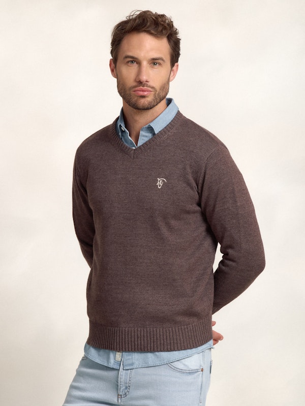 Pull Col V Équestre | Moka