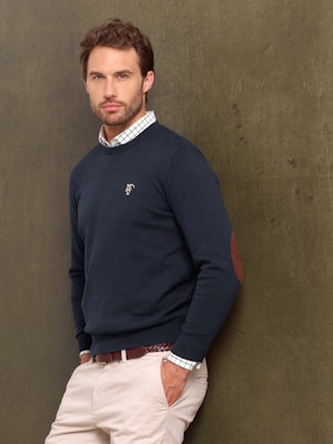 Elbow Patch Crewneck Sweater | Marino 