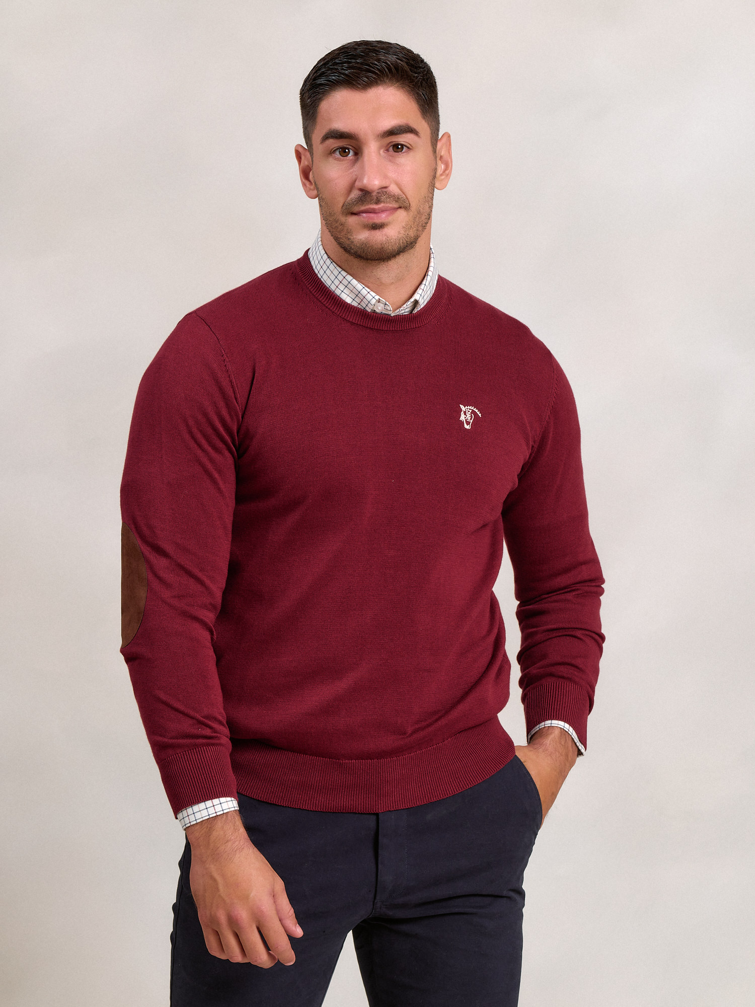Elbow Patch Crewneck Sweater | Burgundy