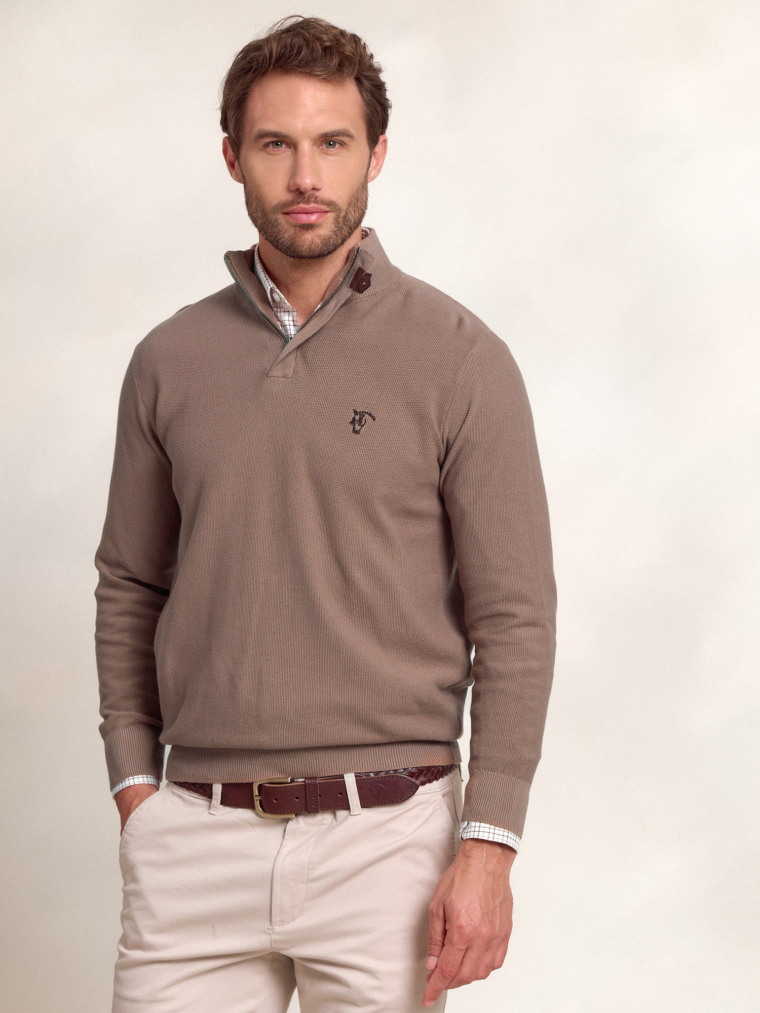 Half-Zip Structured Sweater | Taupe