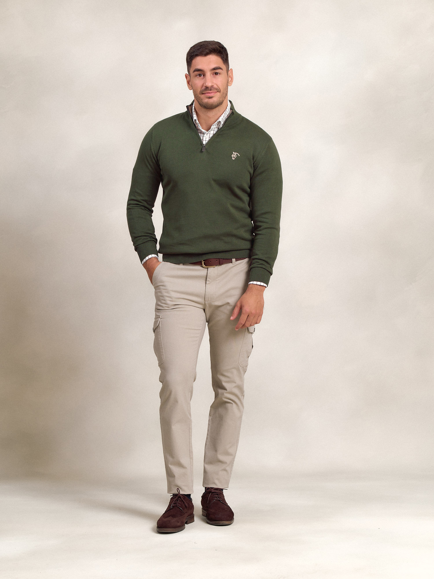 Jersey de Media Cremallera Contraste | Musgo