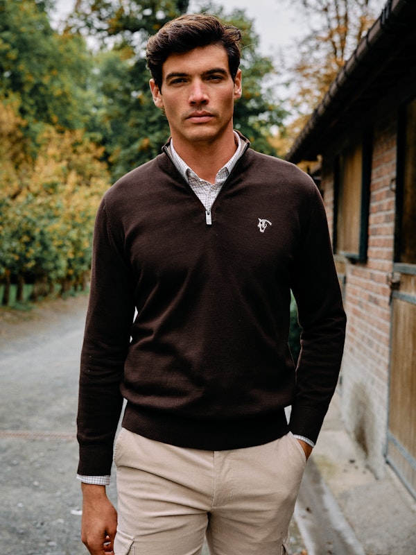 Contrast Half Zip Sweater | Moka