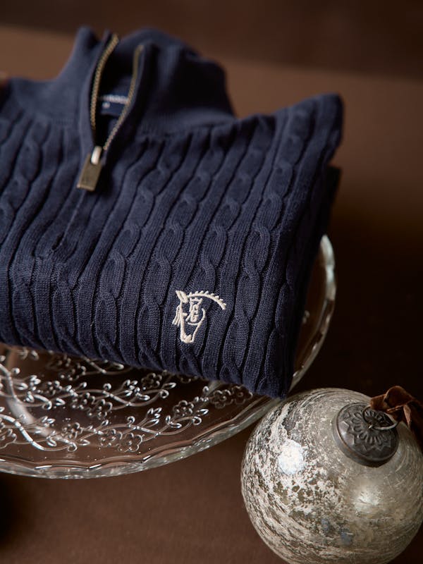 Suéter Trançado com Meio Zíper | Marino