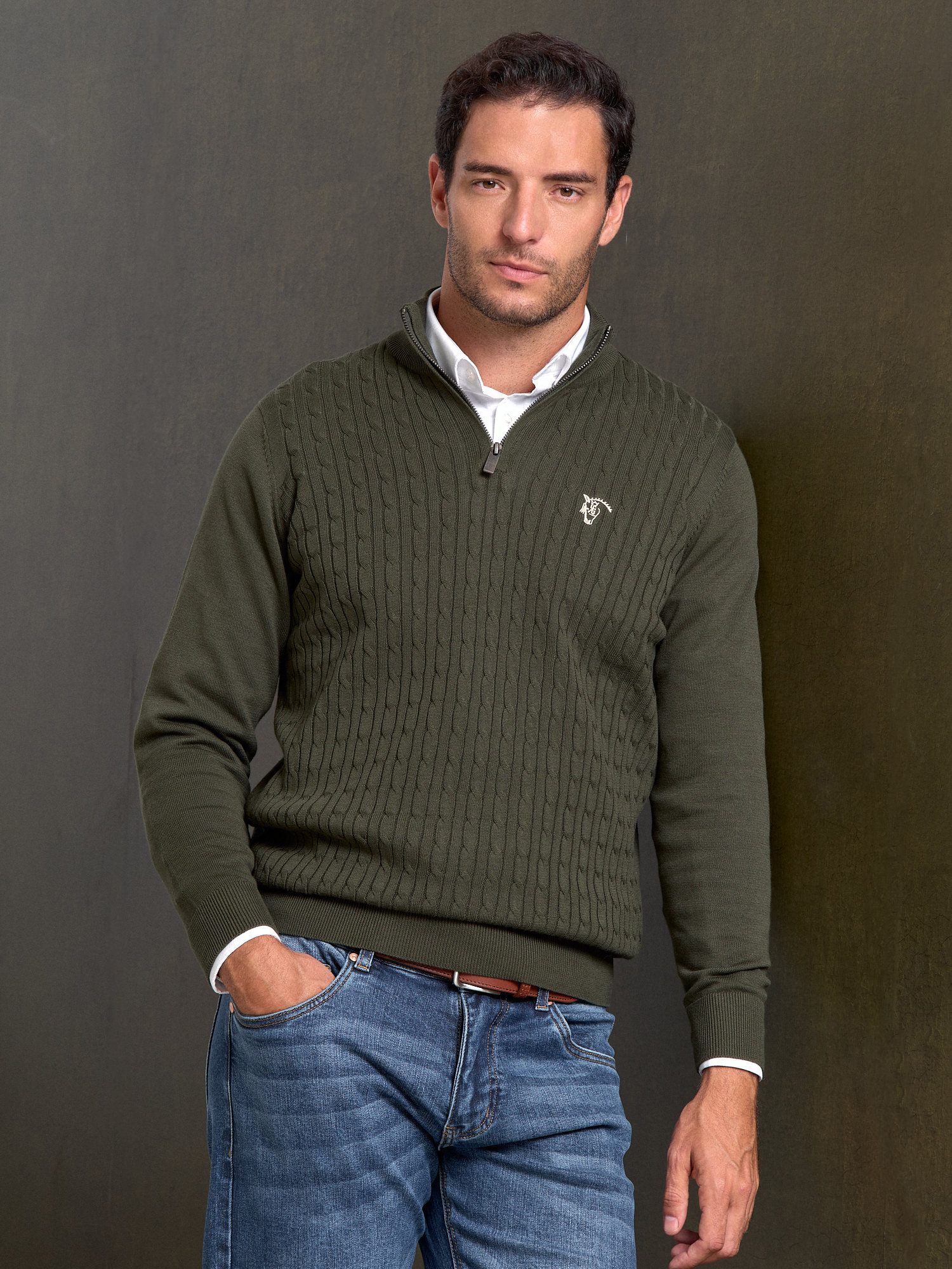 Half-Zip Cable Knit Sweater | Caza