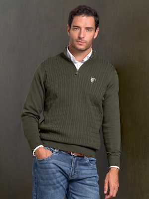 Half-Zip Cable Knit Sweater | Caza