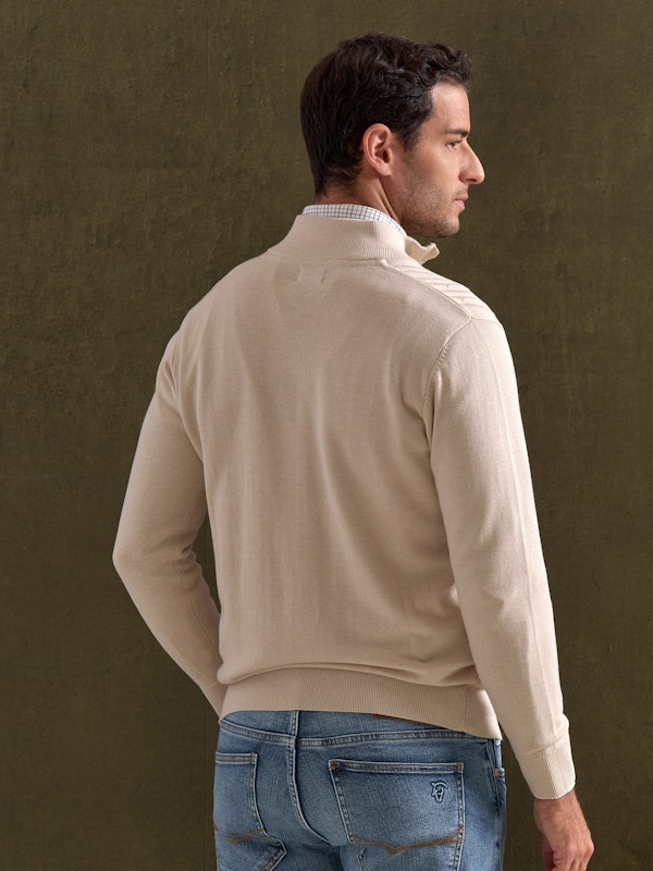 Suéter Trançado com Meio Zíper | Nude