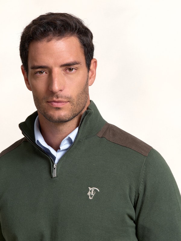 Suéter meio zíper veludo cotelê | Musgo 