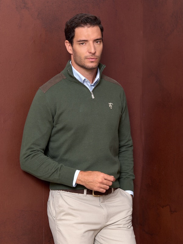 Suéter meio zíper veludo cotelê | Musgo 