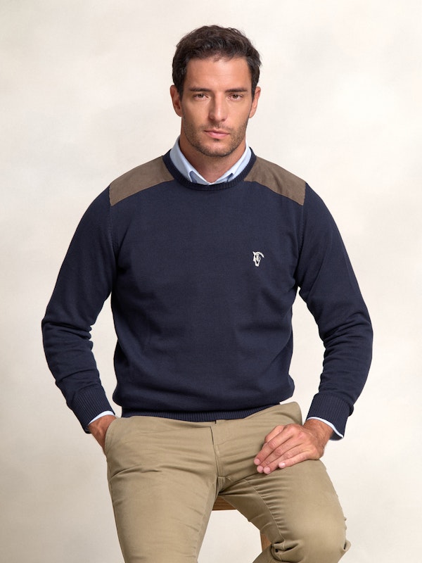 Pull-over col rond avec Détail en Velours Côtelé | Marino