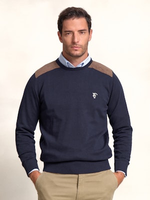 Round neck sweater with cordoduroy Detail | Marino