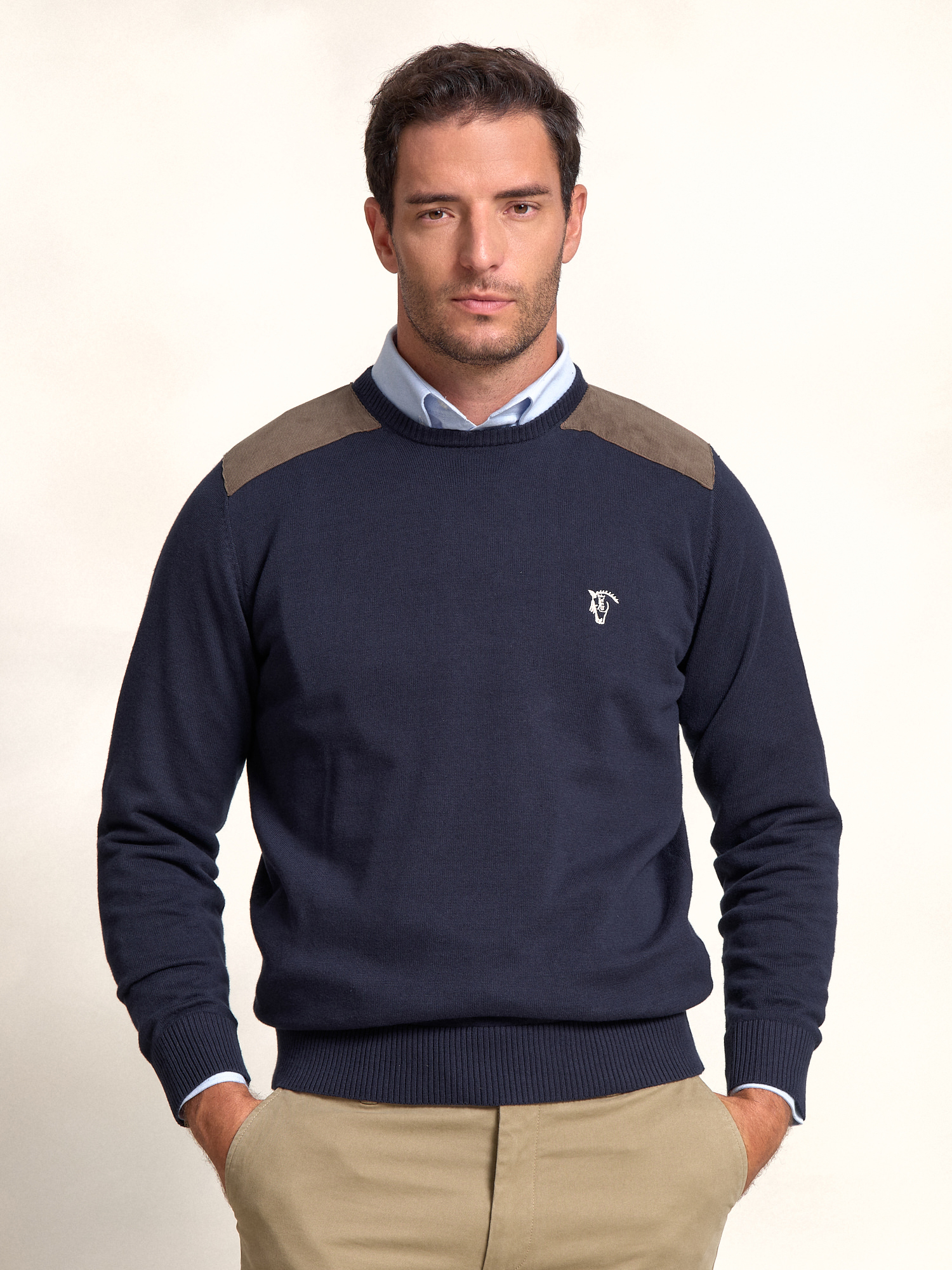 Pull-over col rond avec Détail en Velours Côtelé | Marino