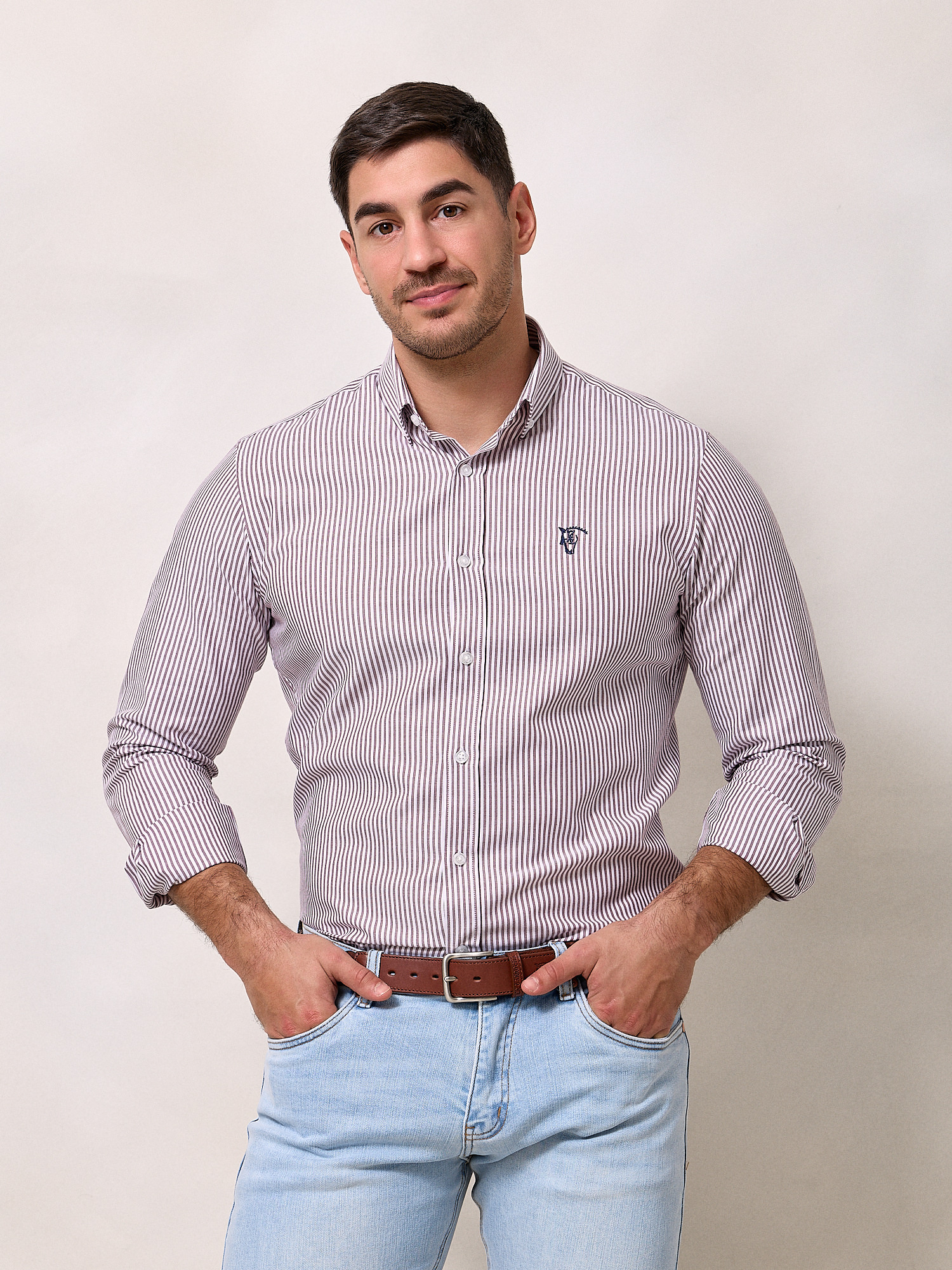 Striped Oxford Shirt | Burgundy