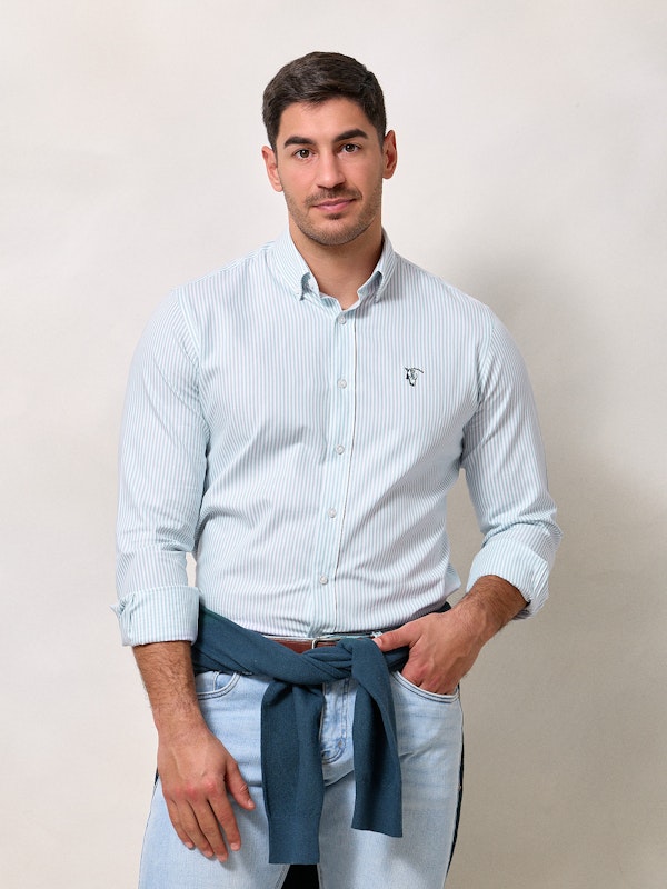 Camisa Oxford Listrada | Azul Celeste