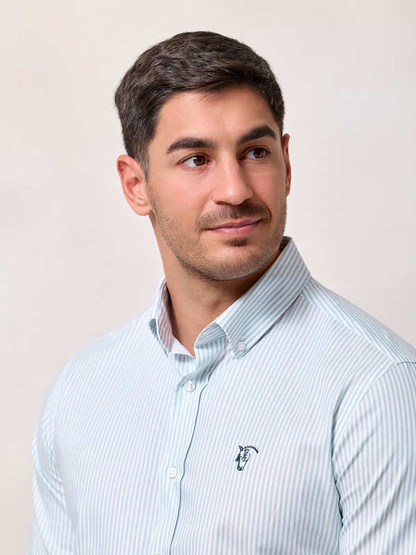 Camisa Oxford Listrada | Azul Celeste