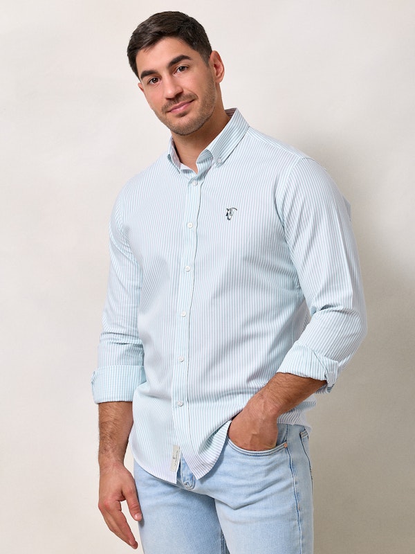 Camisa Oxford Listrada | Azul Celeste