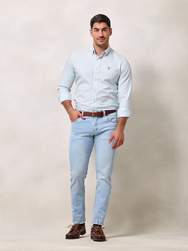 Camisa Oxford Listrada | Azul Celeste