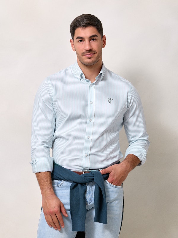 Camisa Oxford Listrada | Azul Celeste
